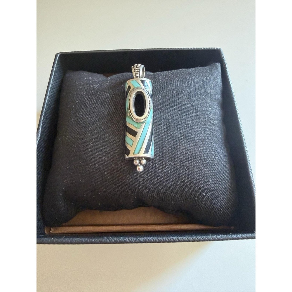 Native American handmade sterling silver turquoise multi inlay pendant